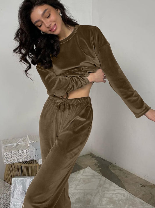 Knitted Velvet Pajamas For Women 2 Piece Sets